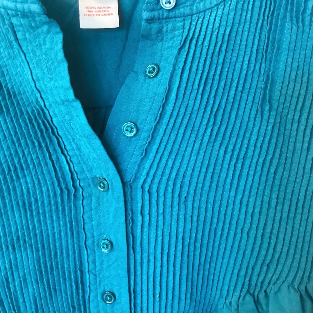 Sundance Long Sleeve Pintuck Crinkle Henley Blouse - Teal - M - Picture 4 of 7